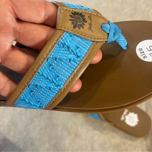 Yellow Box Blue Tan Woven Flip Flop Sandals Women’s Size 7.5 - Picture 7 of 9